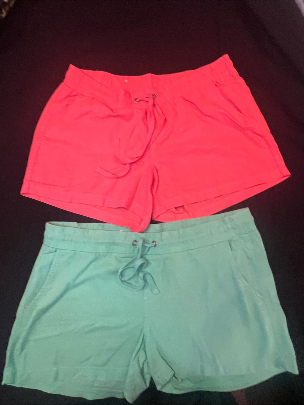Bundle (2) Ladies Old Navy Linen Blend Drawstring Salmon & Mint Shorts